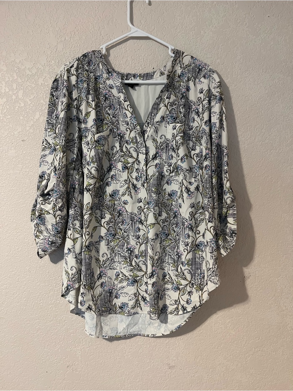 torrid White Blouse with Blue & Green Floral Print